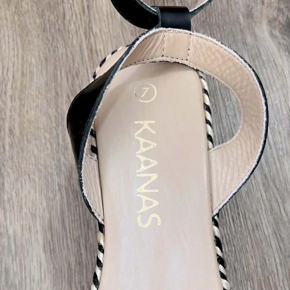 Kaanas Anthropologie Platforms Espadrilles Women’s Black Leather 7 Boho Wedding
